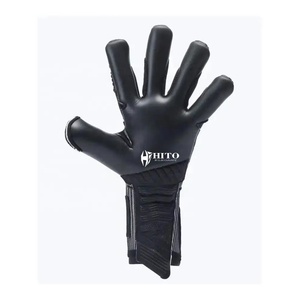 Guantes de portero de fútbol de punto negro de diseño personalizado con látex alemán en relieve, correa elástica alemana de 4 mm, corte híbrido - Product Image 5