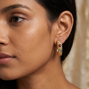 Pendientes de Aro de Plata 925 Chapados en Oro con Turmalina Multicolor, Joyería de Piedras Preciosas Texturizadas Hechas a Mano para Mujer - Product Image 1
