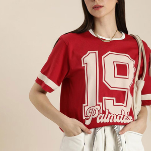 เสื้อยืดครอปผู้หญิง PUFFIN SPORTS OEM พิมพ์ลายตามสั่ง คอกลม แขนสั้น ทรงหลวม สวมใส่สบาย ผ้าเจอร์ซีย์คอตตอน เหมาะสำหรับฤดูใบไม้ผลิและฤดูร้อน - Product Image 1