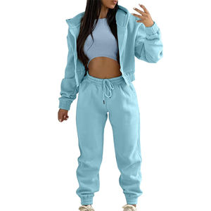 Conjunto de Sudadera con Capucha y Pantalones Deportivos para Mujer, Color Azul Claro, Tejido Casual, Manga Larga, Color Sólido, Transpirable, Ropa de Primavera - Product Image 3