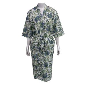 Robe en coton à imprimé floral pour femmes, col en V, manches trois quarts, longueur genou, fermeture à cordon, style décontracté, style printemps, en vente en gros - Product Image 1