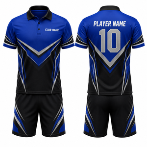 Ensemble polo et short pour femme, sportif, bleu noir uni, en spandex/coton, séchage rapide, taille élastique, impression par sublimation, logo sur le devant - Product Image 1