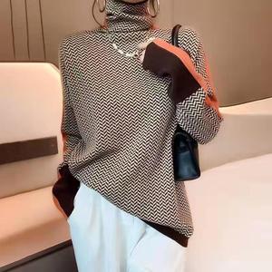 Alobee, suéter marrón 3XL para mujer, jerséis ajustados de punto con cuello alto, jerséis elegantes y cálidos para damas y niñas, nuevo diseño - Product Image 1