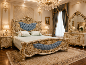 Ensemble de meubles de chambre à coucher de style américain King Size, sur mesure, style château, luxueux, en teck, ensemble de lit royal Maharaja, sculpté à la main, taille King Size - Product Image 2