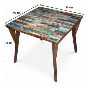 Table à manger carrée en bois de bateau recyclé, faite à la main, écologique, avec système de démontage, couleur naturelle, style ancien bateau - Product Image 1