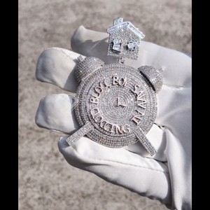 10K Solid Gold Alarm <b>Clock</b> Pendant Lab Grown Diamond Iced Out Hip Hop Custom Statement Charm Necklace Gift Wedding Unisex - Product Image 4