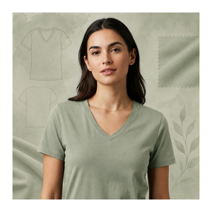 T-shirt en coton uni à col en V pour femme, qualité export, 140g, style décontracté chic, personnalisable OEM, marque privée, vente en gros - Product Image 5