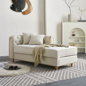 Chaise Longue in Velluto da 66,9 W, Arredamento Moderno di Lusso con Schienale Trapuntato e 2 Cuscini Decorativi per Soggiorno, Camera da Letto, Appartamento - Product Image 1