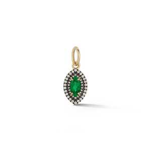 Pendentifs et breloques vert marquise Œil protecteur, émeraude et diamant de laboratoire rond, en or massif 14 carats oxydé, style Art Déco, bijoux fins de protection - Product Image 5
