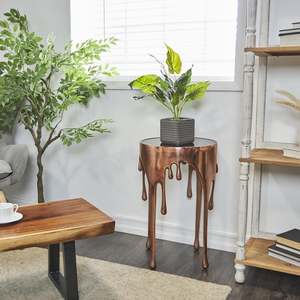 <b>Copper</b> Dripping Round Coffee Table Glass Top Metal <b>Frame</b> Modern Decorative Living Room Furniture 25 Inch - Product Image 5