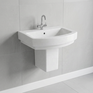 <b>Wall</b> Mount Square Ceramic Half Pedestal Wash Basin Modern Design For Mall Villa Use - Product Image 2