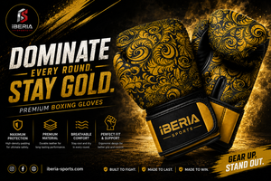 Iberia Sports Boxing Gloves <b>Black</b> Gold Pattern PU Leather <b>Velcro</b> Closure Breathable for Adults Training and Fighting - Product Image 6