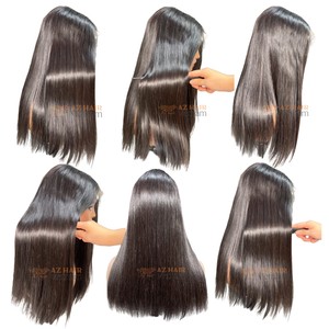 Perruque naturelle noire lisse longue en dentelle complète, cheveux vierges vietnamiens, dentelle suisse, taille moyenne - Product Image 5