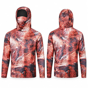 Men's Full Sleeve Hooded Sublimation Print Long Sleeve Quick Dry Moisture Wicking Pullover Hoodie Red Camo Pattern Leisure <b>Top</b> - Product Image 1
