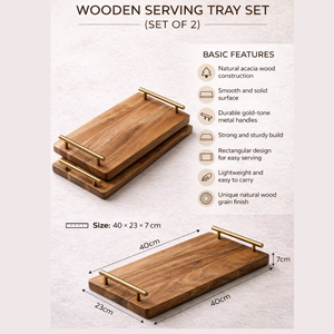 Minimalist Eco-Friendly Acacia Wood Rectangle <b>Serving</b> Tray | Contemporary Nordic Dinnerware | Camping Food Tray <b>Set</b> Premium Uses - Product Image 5
