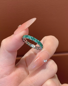 <b>925</b> Sterling <b>Silver</b> 18K Gold Moissanite Diamond Women's <b>Rings</b> Green Round Brilliant Cut <b>Rings</b> Full Diamond Eternity <b>Rings</b> - Product Image 3