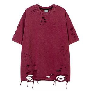 Trending Blank Distressed T-shirts 100% Cotton Material Lightweight Streetwear Style Customized Logo Printing Distressed T-shirt - Product Image 4