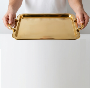 Stainless Steel 304 Food Grade Gold Plated Rectangular Serving <b>Tray</b> <b>Large</b> Decorative Metal Platter Wedding Tableware Gift <b>Trays</b> - Product Image 3