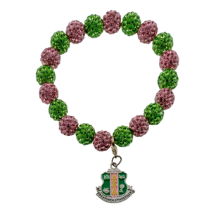 Pink and Green Stone Bead <b>Bracelet</b> with Shield Charm Stretch Beaded <b>Bracelet</b> Fashion Jewelry Gift Accessory Women - Product Image 1