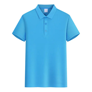 Camisa Polo de Manga Corta Azul Sólido para Hombre, Tejido de Punto, Corte Regular, Cierre de Botones, Estilo Casual, Camisa de Poliéster - Product Image 3