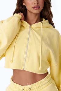 Ensemble de survêtement d'hiver pour femme, jaune, avec sweat à capuche court et pantalon long, léger, imprimé, style streetwear, taille élastique, coupe ample - Product Image 2