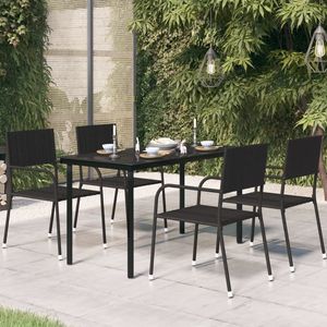 55.1 nero "x 27.6" x 29.1 "tavolo da pranzo in acciaio e vetro Set da giardino - Product Image 1
