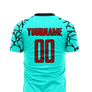 Ensemble d'uniformes de football unisexe, turquoise et noir, motif craquelé, maillot sublimé, short à séchage rapide, 100% polyester, col rond - Product Image 3