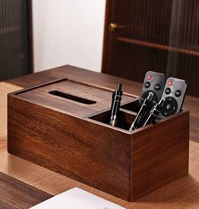Porte-boîte à mouchoirs en bois avec compartiment de rangement, organisateur multifonctionnel pour la décoration de la maison, pour télécommandes, stylos, clés - Product Image 5