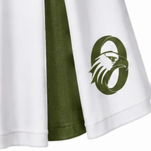 Ensemble d'uniformes de cheerleading sublimés blanc et vert olive, sans manches, haut et jupe, tenue de sport pour l'entraînement et la performance - Product Image 4