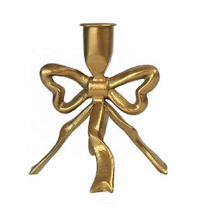High Quality Gold <b>Bow</b> Taper Candle <b>Holder</b> Set of 2 Metal Decorative Candle Sticks for Wedding Dinning Party Home Decor - Product Image 2