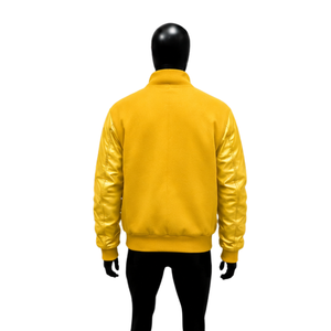 Veste Bomber Varsity Jaune 100% Premium – Maquette Vue Avant avec Boutons Pression – Design Haute Qualité pour Vêtements d'Extérieur Athlétiques Hiver - Product Image 2