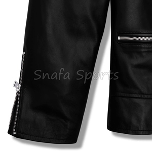 Veste en cuir d'agneau pour femme, hiver, coupe oversize, noire, décontractée, imperméable, avec fermeture éclair, personnalisable - Product Image 4