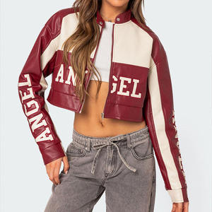 Blouson de moto vintage en cuir véritable pour femme, style racing court avec logo brodé OEM - Product Image 6