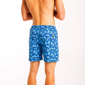 Short de bain décontracté pour homme, bleu uni, style urbain, écologique, avec cordon de serrage jaune, séchage rapide - Product Image 3