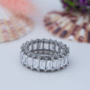 Luxury <b>Emerald</b> Cut Rainbow Multi Color S925 <b>Silver</b> Gold Plated Cubic Moissanite Tennis Design Engagement <b>Ring</b> for Women - Product Image 1