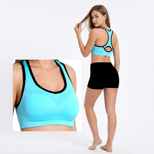 Soutien-gorge de sport respirant bleu clair à maintien élevé pour femme avec dos noir - Product Image 2