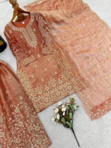 Conjunto de Salwar Kameez con Lentejuelas Bordadas, Dupatta de Tela Rosa, Traje Tradicional Indio Pakistaní para Bodas y Fiestas para Mujer - Product Image 6