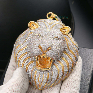 Colgante de Cabeza de León en Plata 925 Chapado en Oro con Diamante Moissanita, Estilo Hip Hop, Joyería para Hombre - Product Image 5
