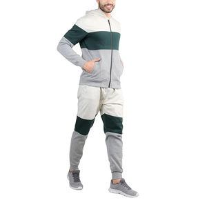 Mens Grey <b>White</b> Green Color Block Tracksuit Set Full Zip Hooded Sweatshirt <b>Jogger</b> Pants Casual Sportswear Athletic Two Piece - Product Image 3