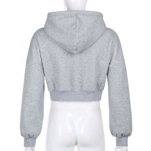 Women's Size Custom Winter Heavyweight 100% Cotton Breathable Lined Crop <b>Top</b> Drawstring Running Workout Pullover Crop <b>Top</b> Hoodie - Product Image 5