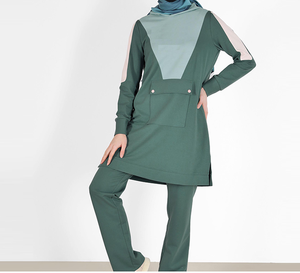 Ensembles de survêtements modestes islamiques ethniques à la mode, deux pièces, en tissu éponge, pour filles, avec capuche, style arabe, Dubaï, musulman - Product Image 1