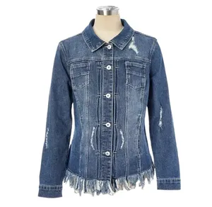 Women's Flo Short <b>Denim</b> <b>Coats</b> Ladies Streetwear Hip Hop Trend Casual Regular Fit Spring Medium Washed Simple Cotton Outwear - Product Image 1