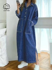 2026SS Women's Vintage Distressed Denim Jacket Loose Casual Slit Large Pocket <b>Button</b> 100% Cotton Daily & Weekend Use - Product Image 2
