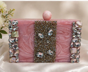 Luxury Storage <b>Bag</b> <b>Clutch</b> <b>Bag</b> Marbled Green Agate Rhinestones Embellished Acrylic Evening Purse Bridal Wedding Party Handbag - Product Image 4