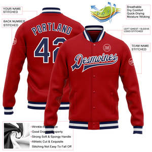 แจ็คเก็ตเบสบอลแบบ Letterman สั่งทำตามเทรนด์  ติดกระดุมแป๊ก  พร้อมปักชื่อและหมายเลขผู้เล่น  รับผลิตแบรนด์ส่วนตัว - Product Image 2