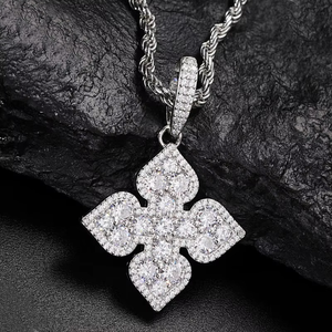 Colgante de Flor de Moissanita Plateada, Collar con Pavé Brillante para Hombre y Mujer, Joyería Fina - Product Image 1