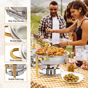 Luxury Stainless Steel Round Chafing Dish With Acrylic Lid Buffet <b>Food</b> <b>Warmer</b> Catering Serving For Middle East Wedding & Hotel - Product Image 5