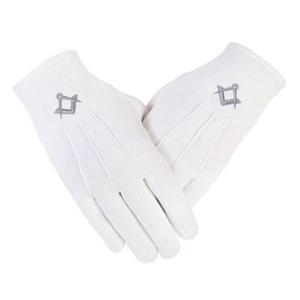 Gants maçonniques pour hommes, en coton blanc, avec croix de templier brodée, maçonniques - Product Image 2