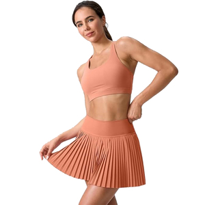 Women Ribbed High Waist Polyester <b>Tulle</b> Tennis <b>Skirt</b> 2 in 1 Mesh Pleated Sports <b>Skirt</b> Shorts Elastic Waist Pockets Custom Logo - Product Image 4