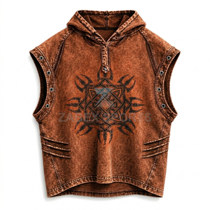 Chaleco con Capucha sin Mangas de Mezclilla Lavada al Ácido para Hombre, Estilo Vintage, Ropa Casual Urbana, OEM ODM Personalizado en Zabex Sports - Product Image 1